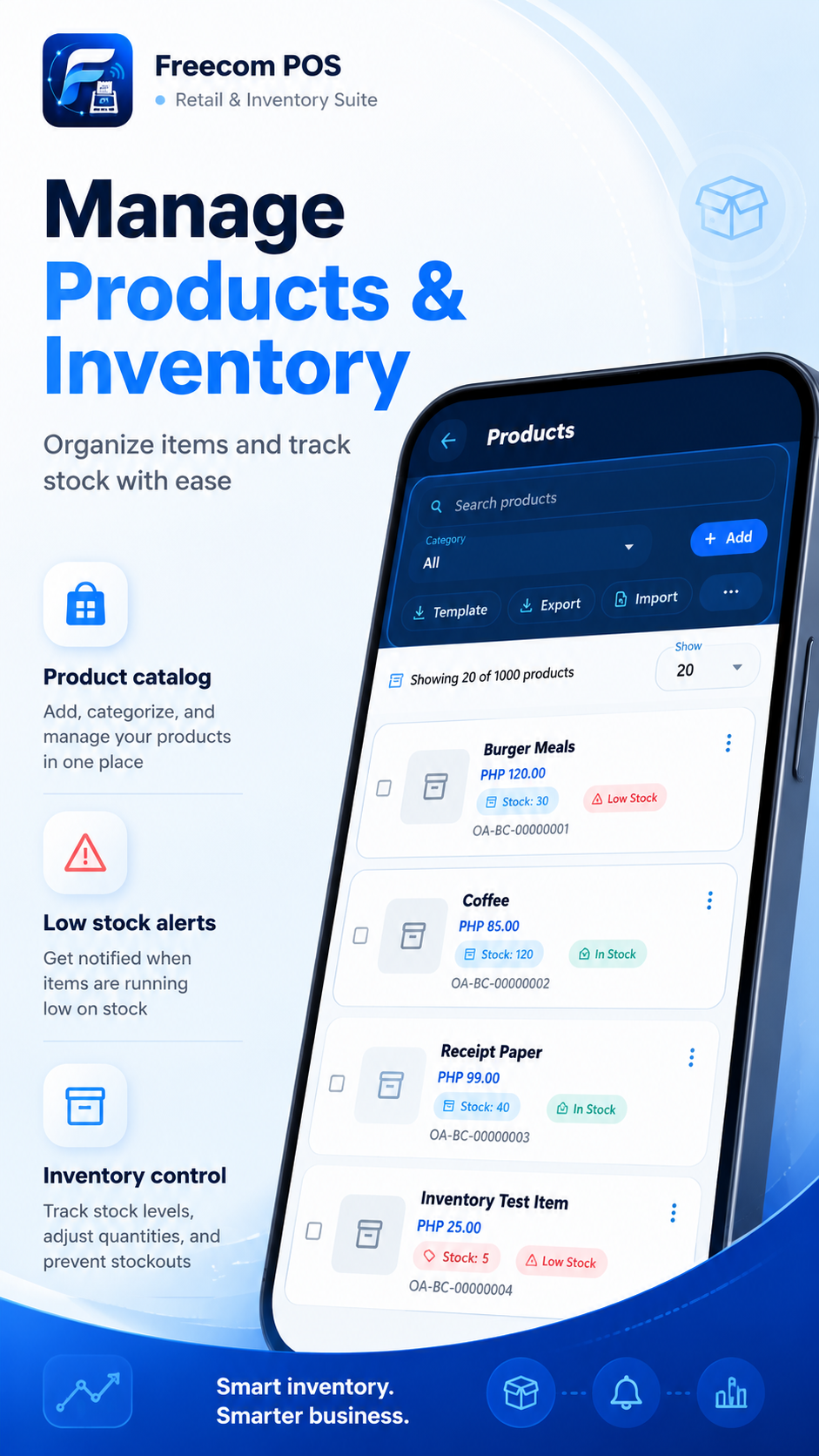 Products and inventory preview